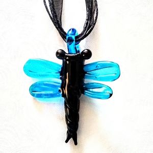 Handblown Murano Style Glass Dragonfly Necklace